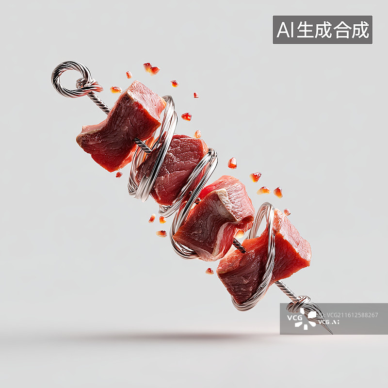 【AI数字艺术】串在金属签上的生肉块图片素材