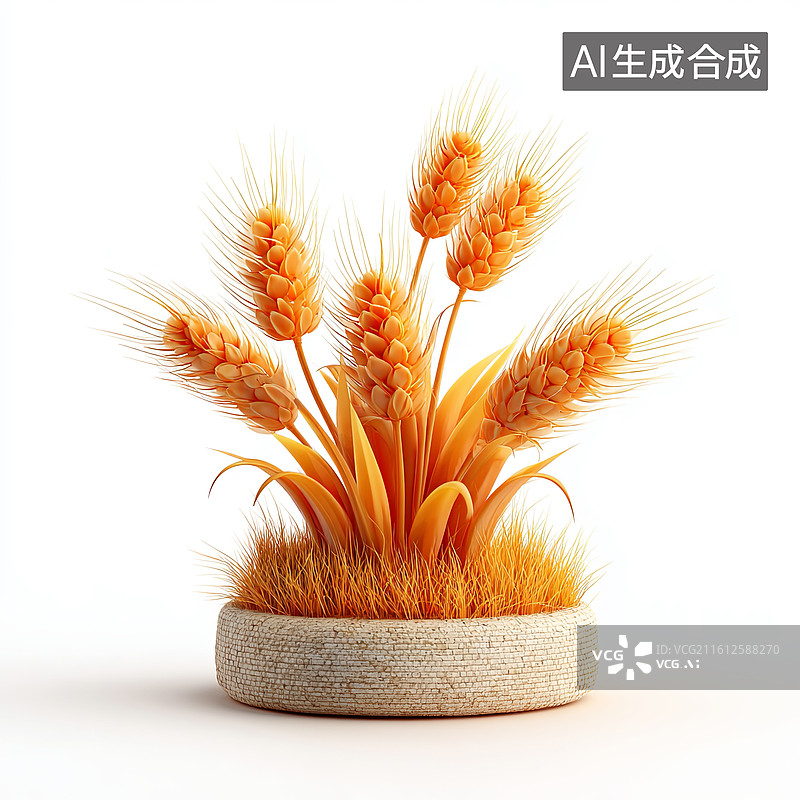 【AI数字艺术】金黄色麦穗盆栽图片素材