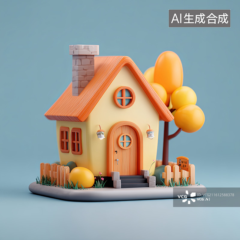 【AI数字艺术】卡通风格小屋模型图片素材