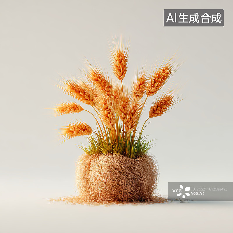 【AI数字艺术】麦穗置于毛绒容器中图片素材