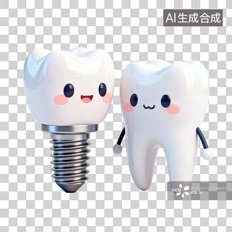 【AI数字艺术】种植牙健康主题拟人插画，3D 轻拟人插画图片素材