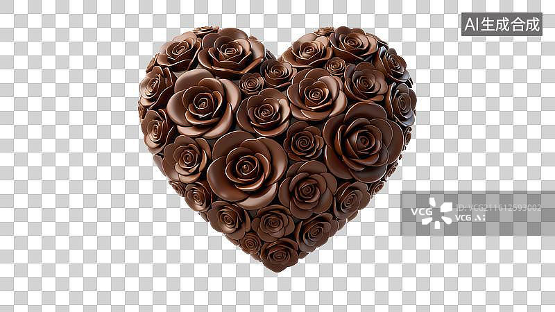 【AI数字艺术】巧克力花瓣组成的心形元素插画图片素材