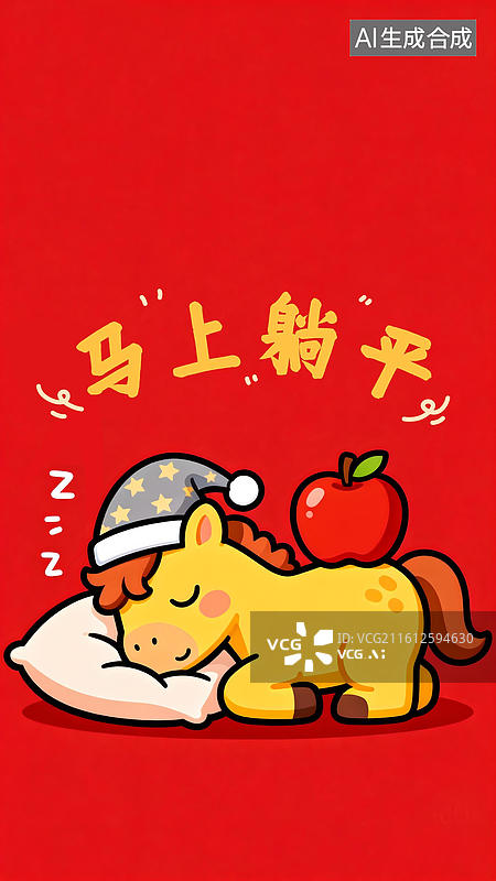【AI数字艺术】马年新春插画壁纸 马上躺平图片素材