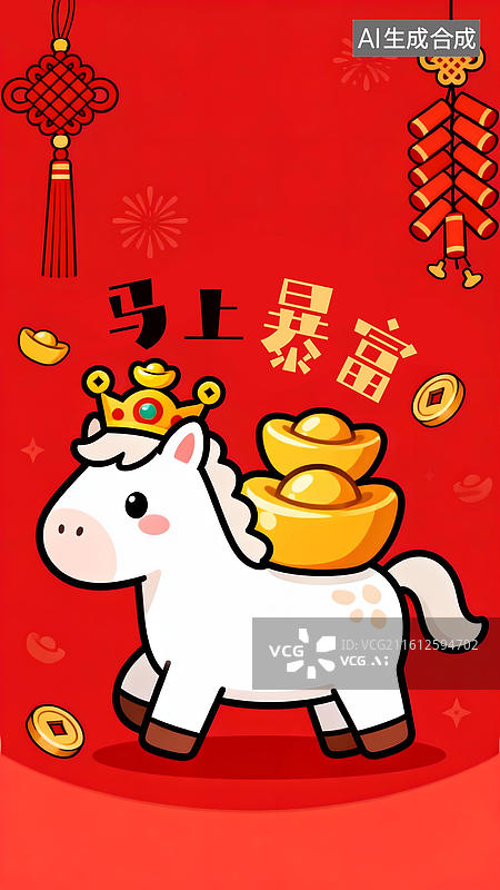 【AI数字艺术】马年新春插画壁纸 马上有钱图片素材