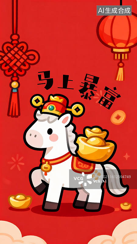 【AI数字艺术】马年新春插画壁纸 马上有钱图片素材