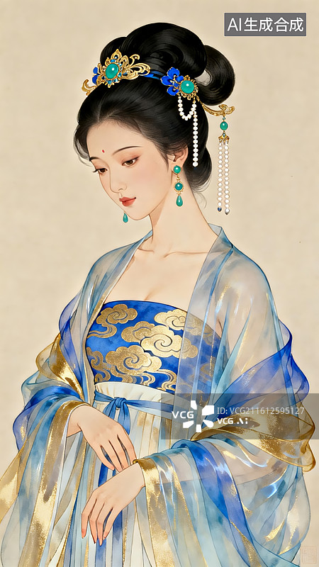 【AI数字艺术】古典仕女身着华服图片素材