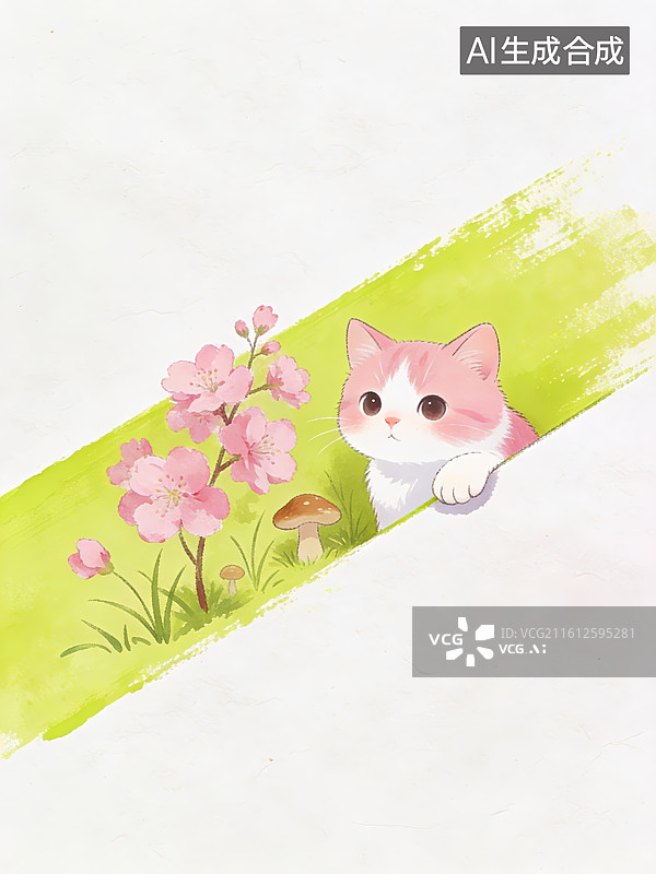 【AI数字艺术】猫咪探头花丛中图片素材