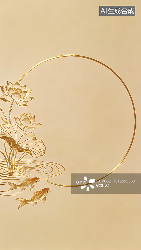 【AI数字艺术】金色莲花与游鱼图案图片素材