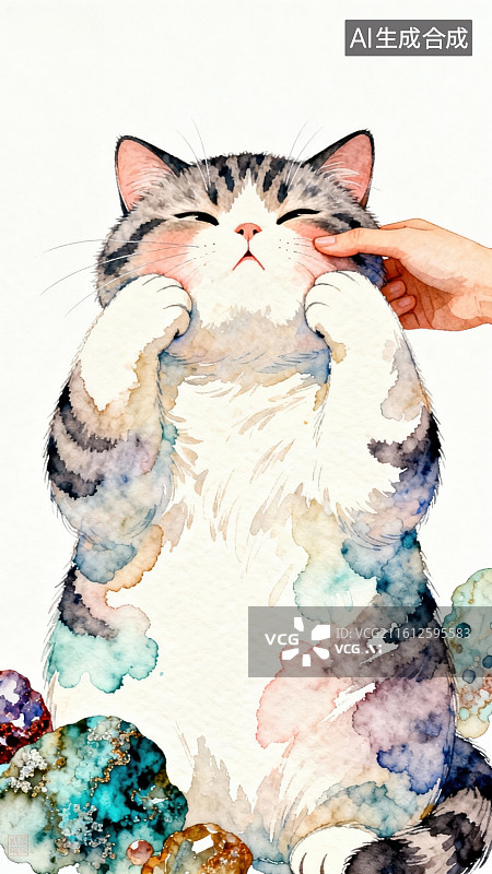 【AI数字艺术】猫咪被轻抚的温馨瞬间图片素材