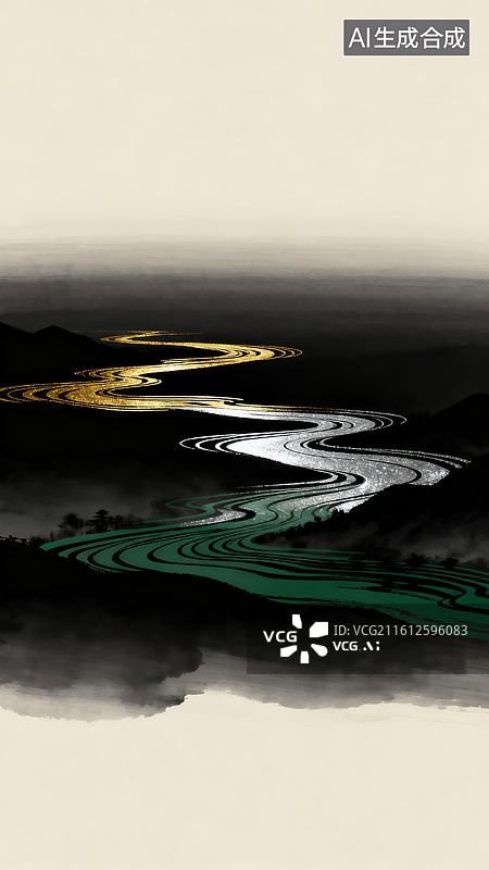 【AI数字艺术】蜿蜒河流的抽象景观图片素材