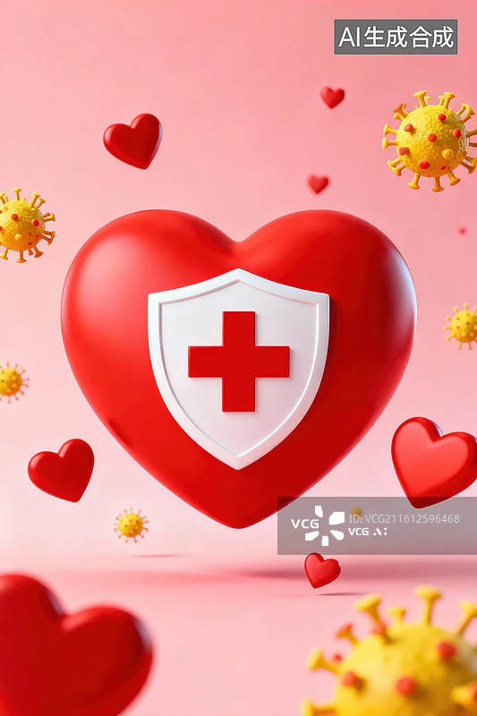 【AI数字艺术】爱心盾牌抵御病毒图片素材