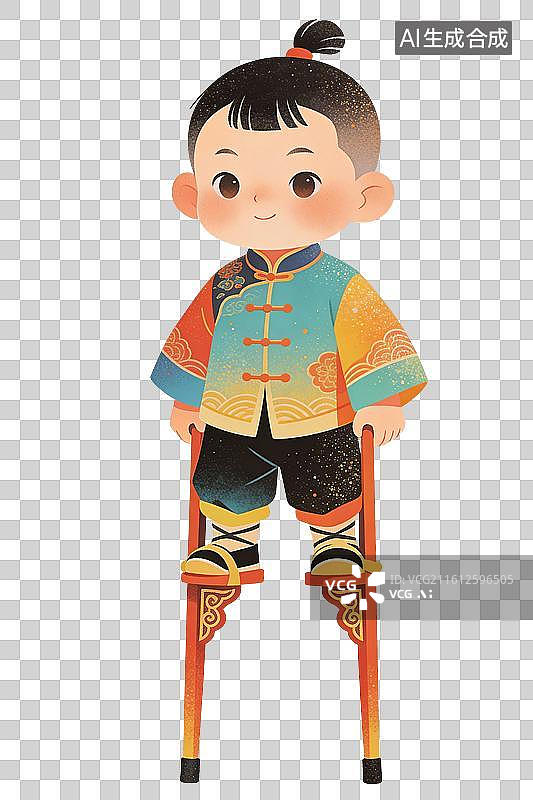【AI数字艺术】踩高跷的小孩插画图片素材