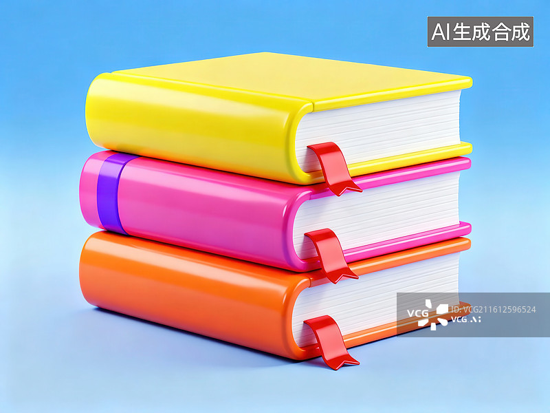 【AI数字艺术】彩色书籍堆叠图片素材