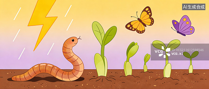 【AI数字艺术】惊蛰节气插画图片素材