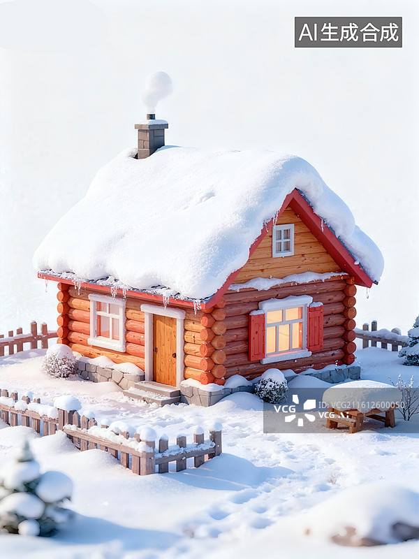 【AI数字艺术】冰雪覆盖的东北房子三维元素图片素材