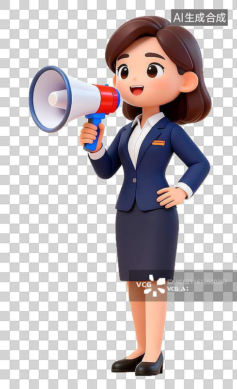 【AI数字艺术】手拿喇叭的招聘人员3D卡通免抠元素图片素材
