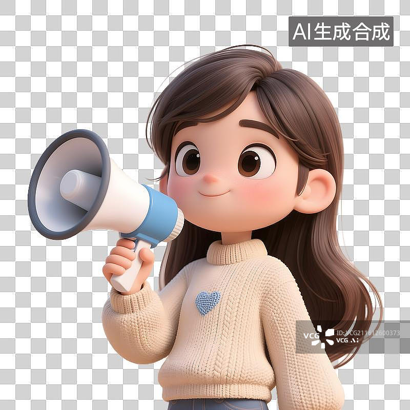【AI数字艺术】手拿喇叭的小女孩3D卡通免抠元素图片素材