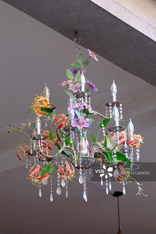 浪漫的花朵花卉水晶吊灯。设计素材元素图片素材