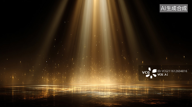 【AI数字艺术】金色光束照射水面场景图片素材