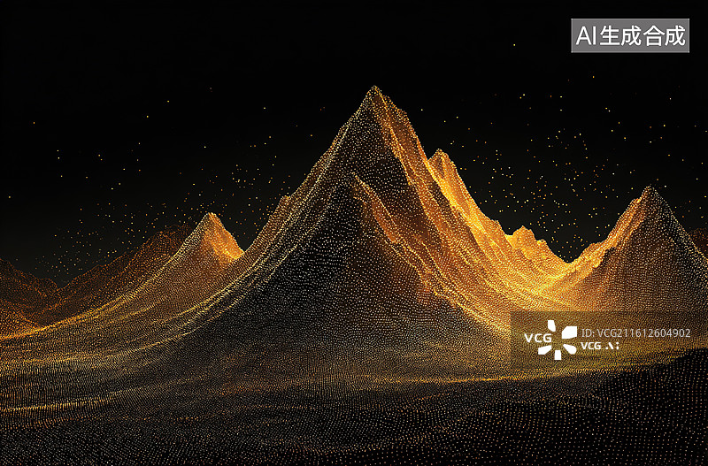 【AI数字艺术】夜空下的金色山脉图片素材