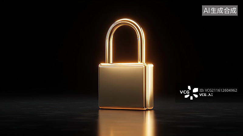 【AI数字艺术】发光的金色挂锁图片素材
