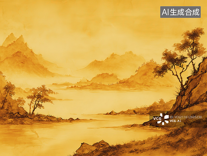 【AI数字艺术】山水晨雾意境画图片素材