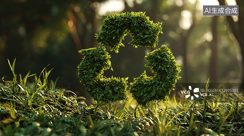 【AI数字艺术】绿植构成的循环符号图片素材