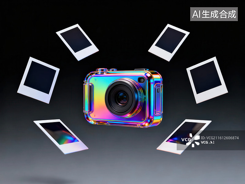 【AI数字艺术】彩虹相机与悬浮照片图片素材