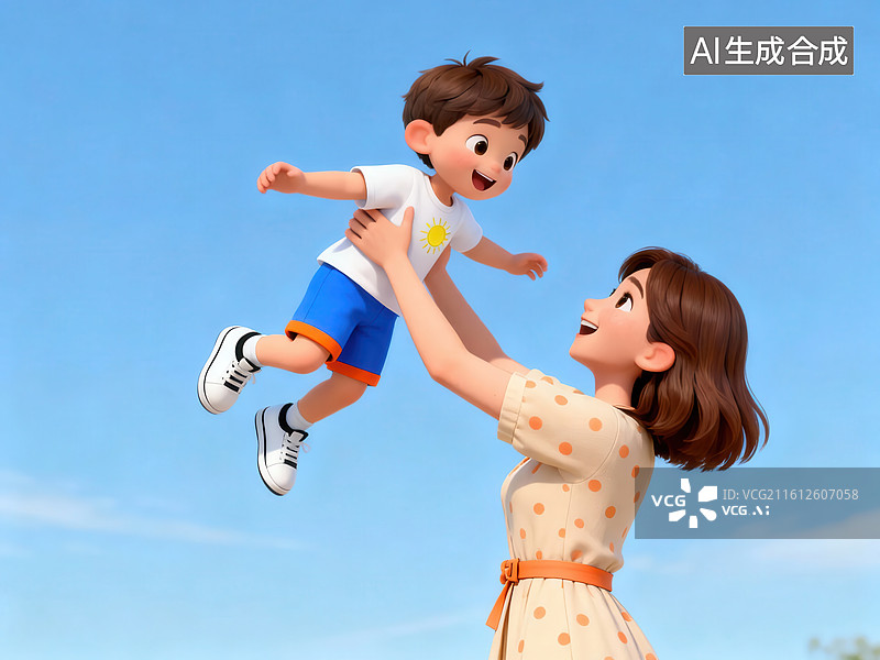 【AI数字艺术】母亲托举孩子在空中图片素材