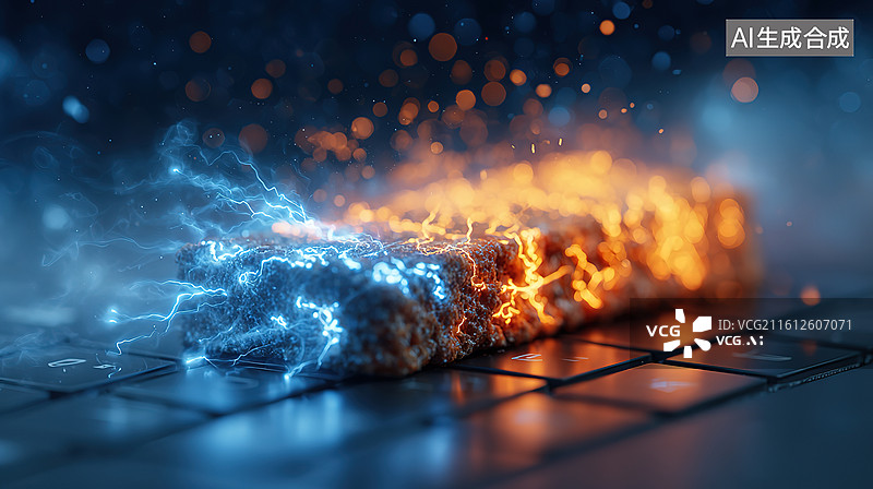 【AI数字艺术】能量电池燃烧与电弧图片素材