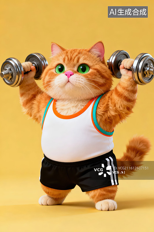 【AI数字艺术】健身猫咪举哑铃图片素材