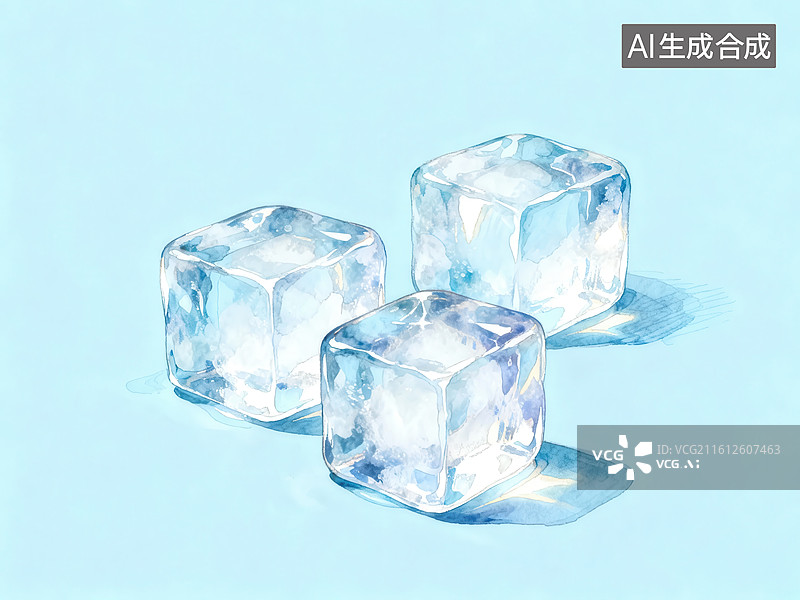 【AI数字艺术】三块透明冰块静置画面图片素材