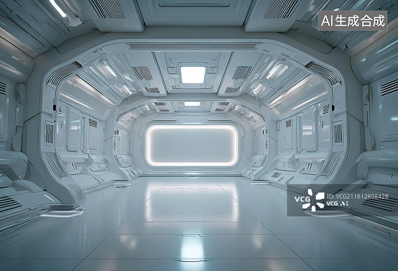 【AI数字艺术】未来太空舱内部通道图片素材