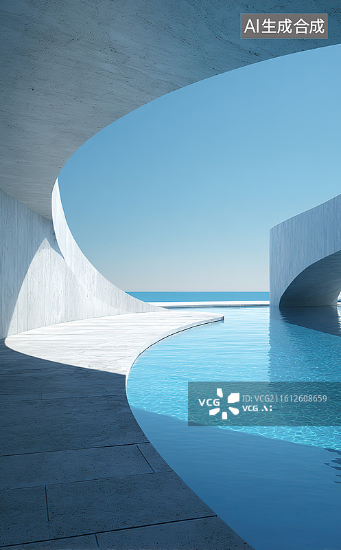 【AI数字艺术】现代建筑与无边泳池图片素材