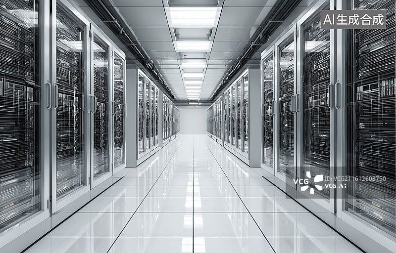 【AI数字艺术】数据中心服务器机房通道图片素材