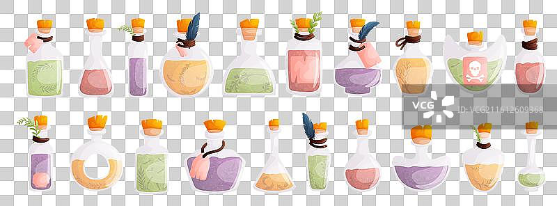 二十个魔法瓶，用于巫术游戏图片素材