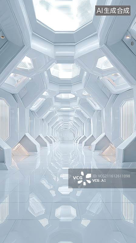 【AI数字艺术】未来感白色科技走廊图片素材
