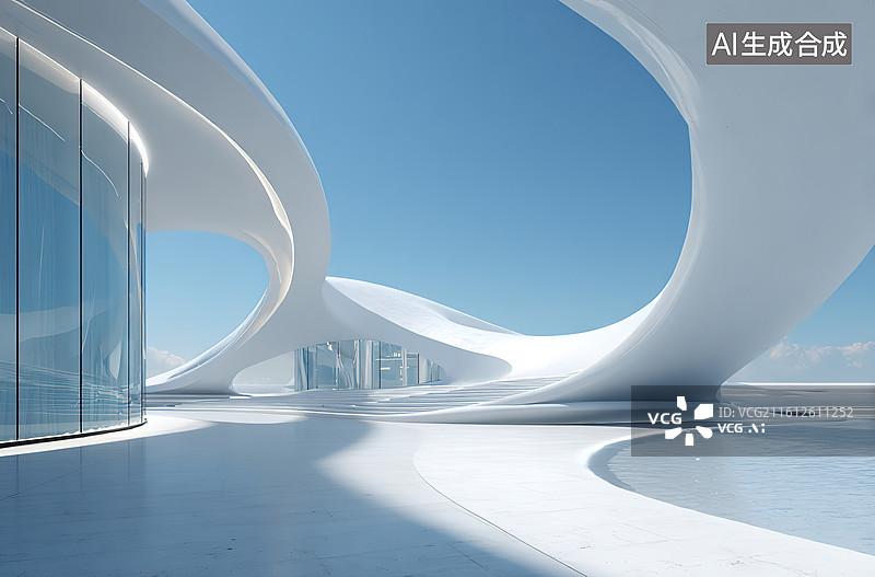 【AI数字艺术】流线型白色建筑外观图片素材