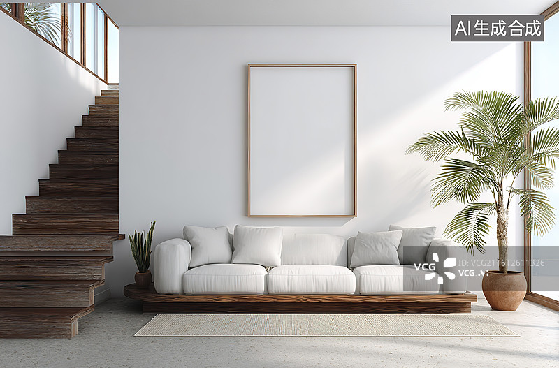 【AI数字艺术】现代简约客厅与楼梯图片素材