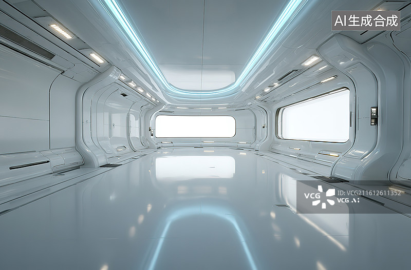 【AI数字艺术】未来感太空舱内部图片素材