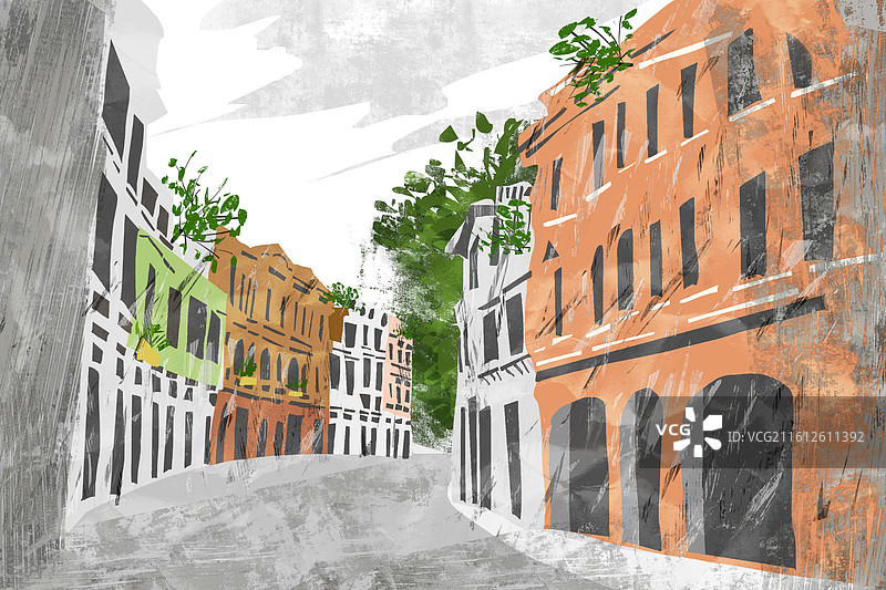 广州骑楼街插画图片素材