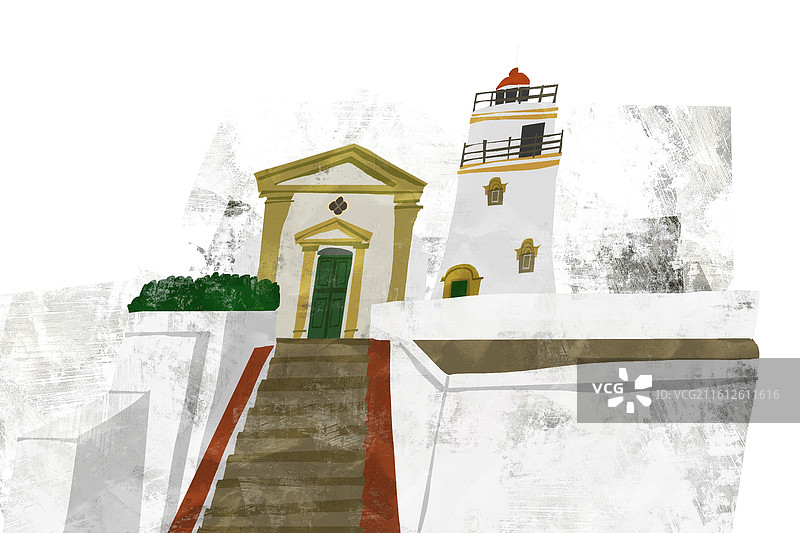 澳门东望洋灯塔插画图片素材