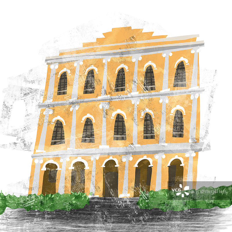 澳门何东图书馆插画图片素材