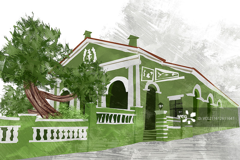 澳门岗顶剧院插画图片素材