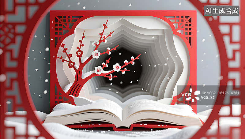 【AI数字艺术】大寒踏雪寻梅东方剪纸意境图片素材
