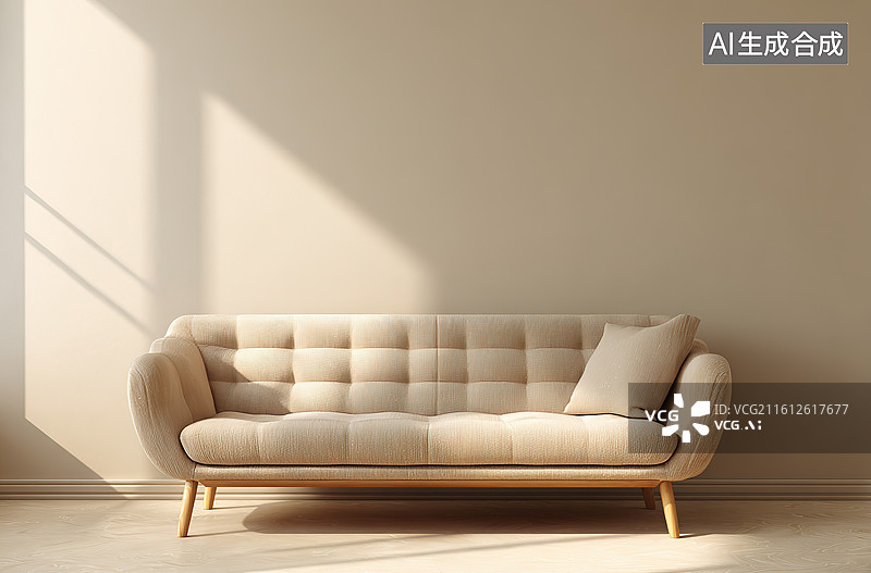 【AI数字艺术】米色沙发置于简约室内图片素材