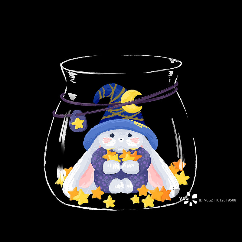 儿童治愈插画灰兔子抱着星星图片素材