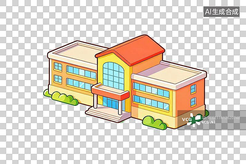 【AI数字艺术】卡通风格，学校教学楼PNG格式的免扣元素图片素材