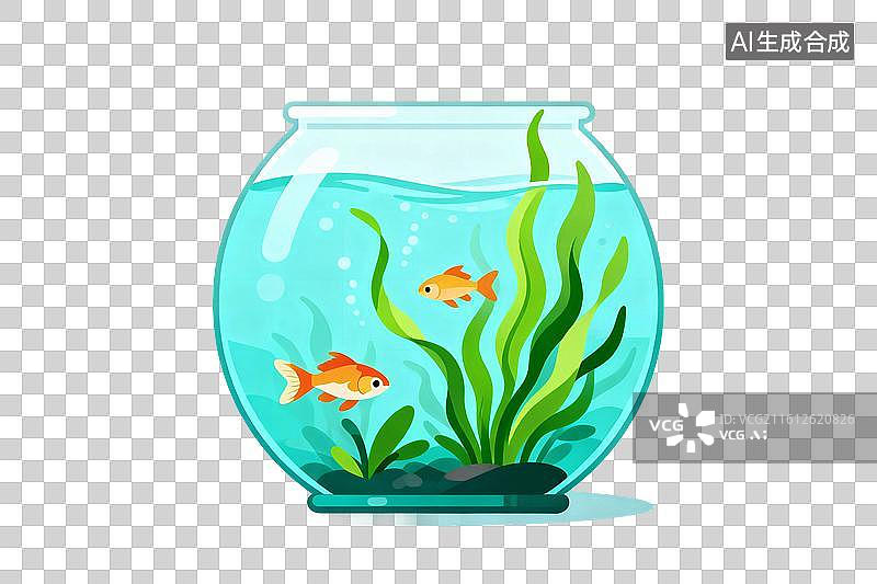 【AI数字艺术】卡通风格，水缸中养殖的热带鱼PNG格式的免扣元素图片素材