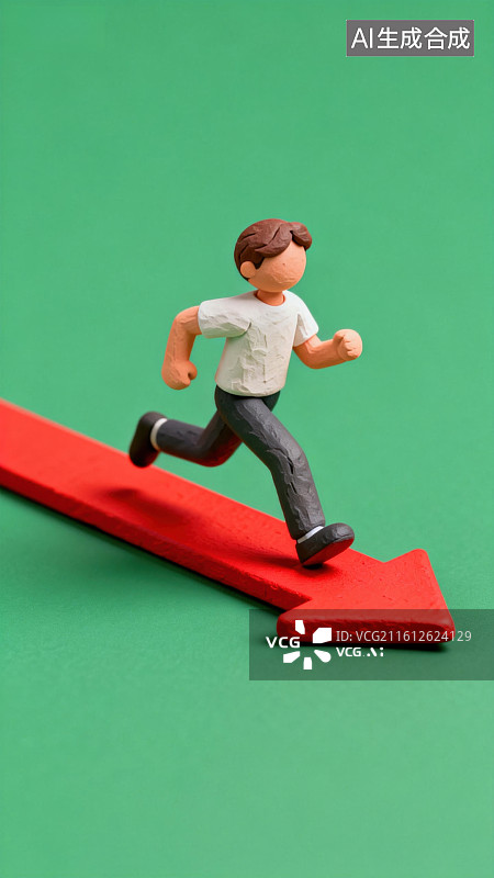 【AI数字艺术】小人奔跑在红色箭头上图片素材